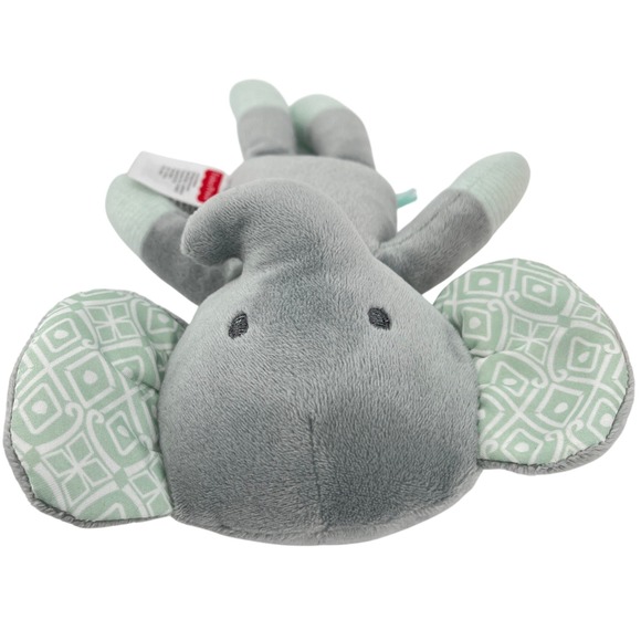 Fisher Price Plush Elephant Toy Gray Green Crinkle Ears Baby Soother - Picture 3 of 7